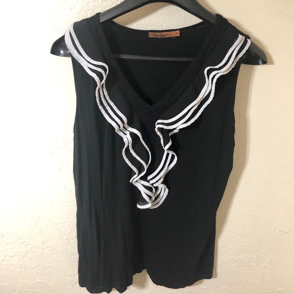 Black ruffled sleeveless blouse